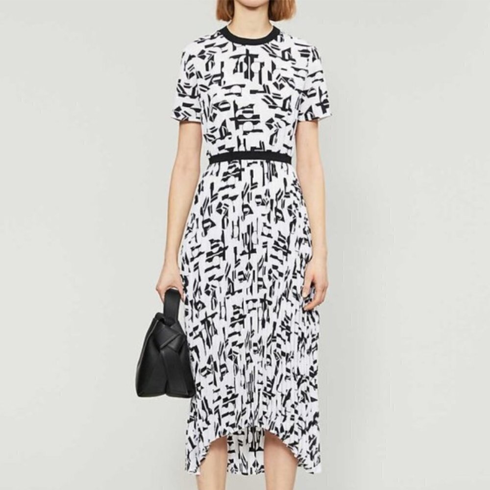 Maje White & Black Rosyla Abstract Print Midi Dress Size 36 US S